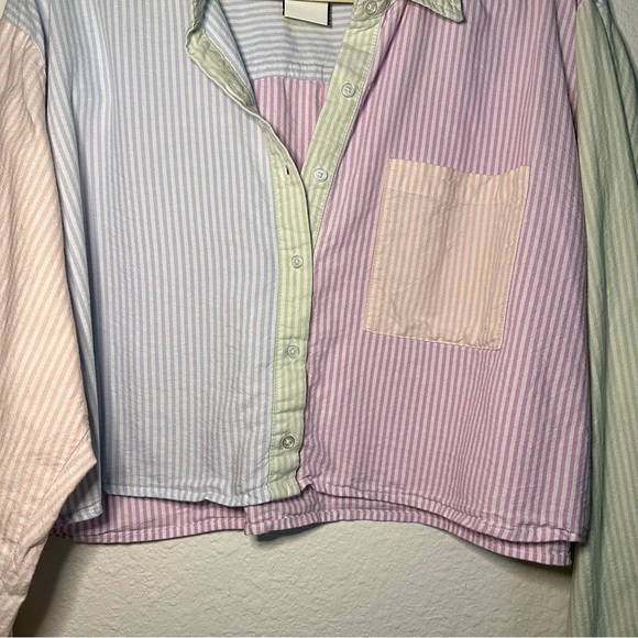 184. Arizona Jean Co. Vintage Color Block Stripe Crop Button Down Top - Picture 9 of 10